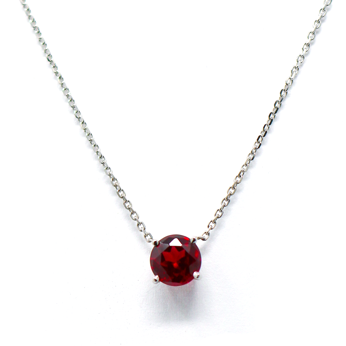 Solitaire Ruby Pendant in 14K White Gold - Main Image
